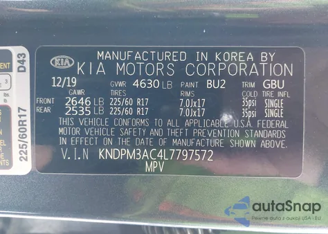 2020 Kia Sportage Lx из США, поврежденный, VIN KNDPM3AC4L7797572